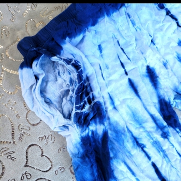 Blue Tie Dye Beach Pants Wide Leg Flowy Palazzo Beach Cover Up Shibori Indigo S - Picture 5 of 6